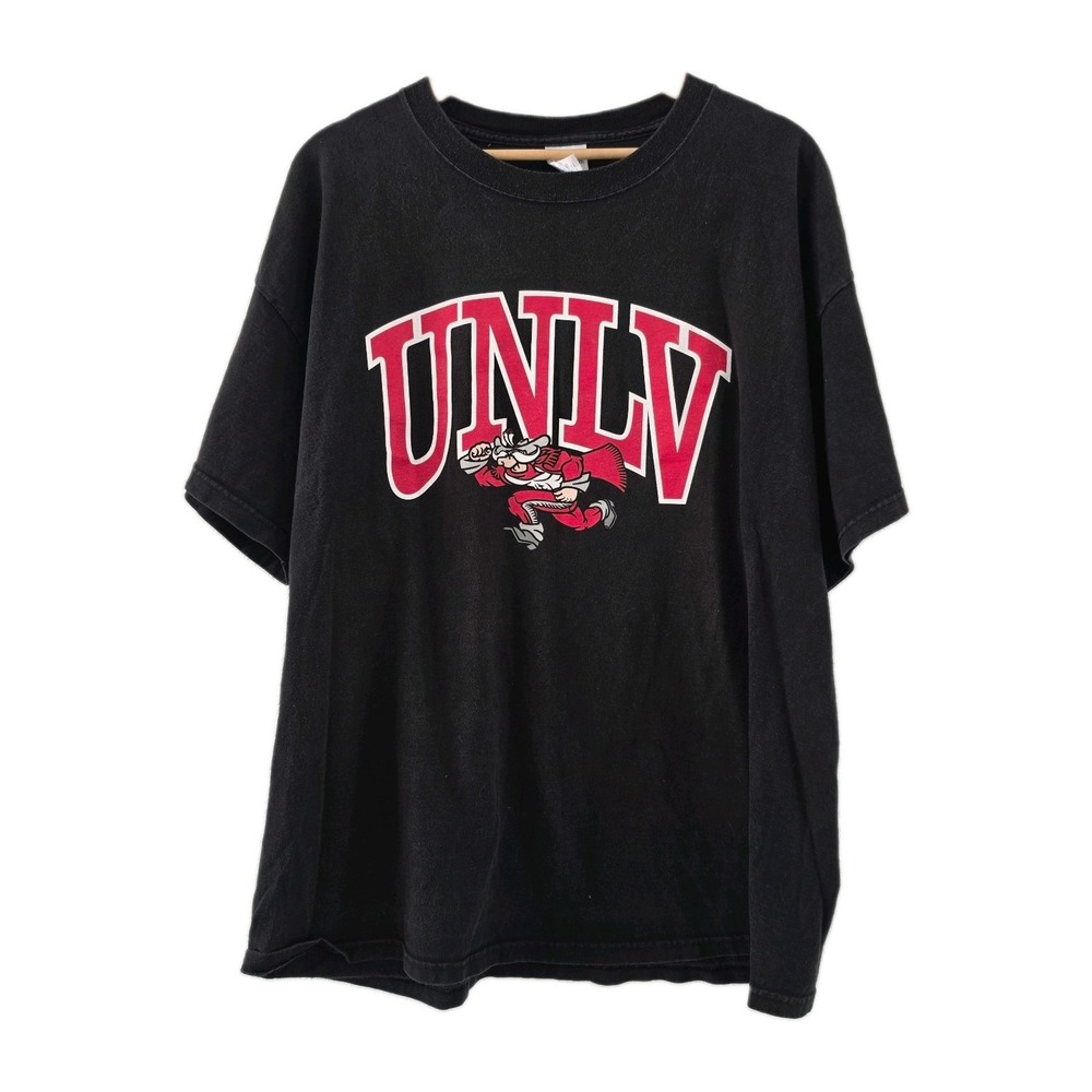 Vintage UNLV Runnin Rebels T Shirt XL Black Hey Reb Mascot Delta Magnum Wt 90s
